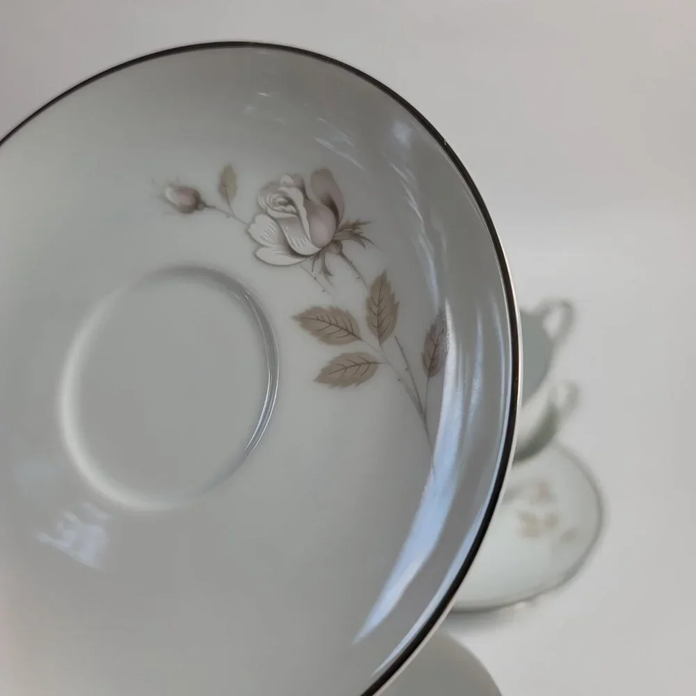 FOUR Noritake Sweet Talk Cup & Saucers Sets White with Pink & White Roses